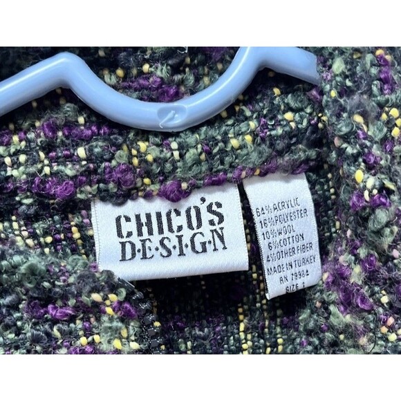 Chico's Design Boucle Bomber Jacket Women's Size 1 Wool Blend Multi-Color Zip - Picture 2 of 5